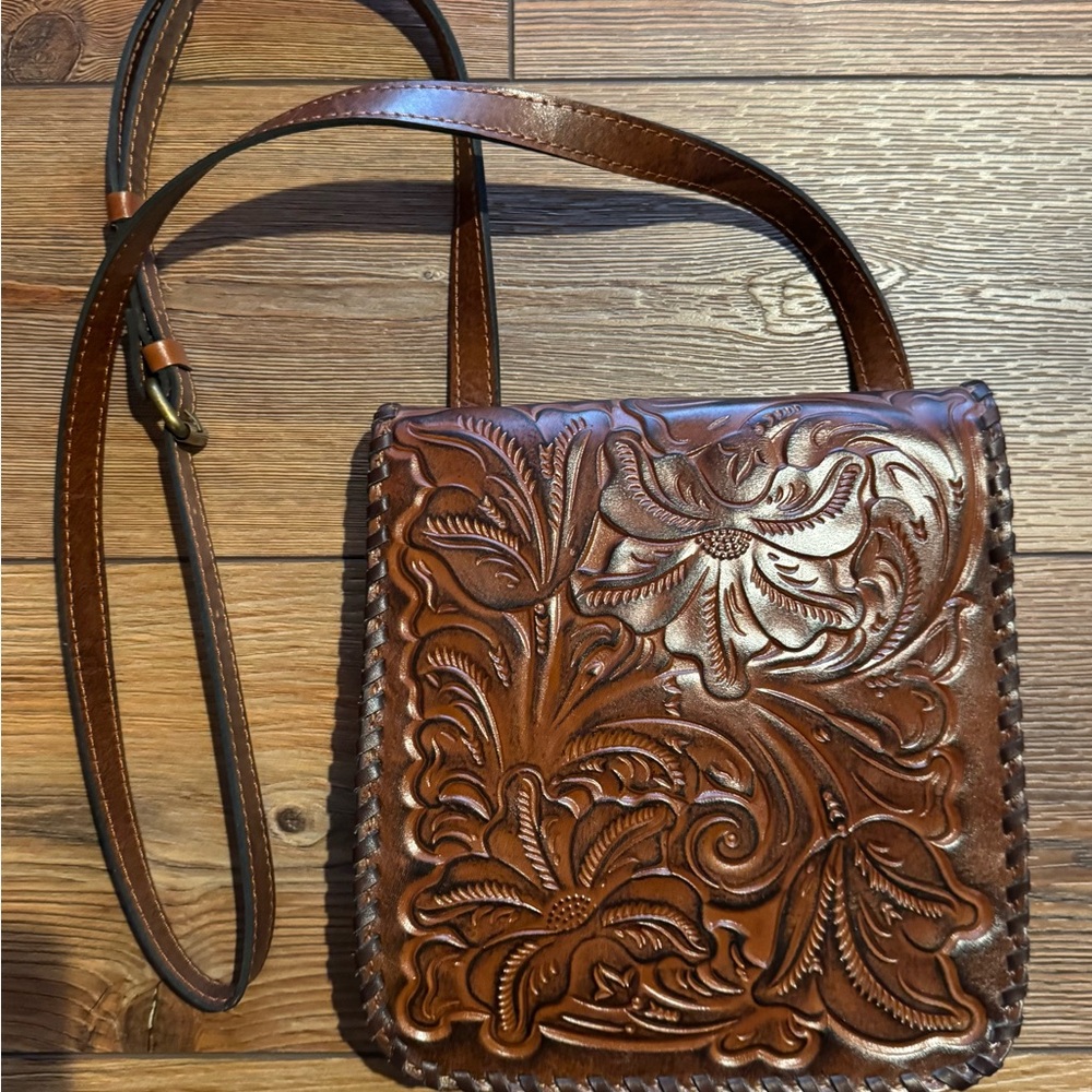 Patricia Nash Brown Floral Embossed Crossbody Bag